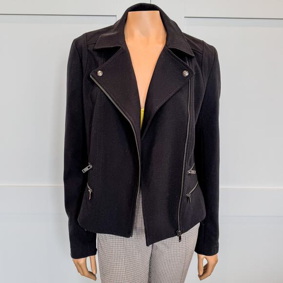 Banana Republic, Black Moto Jacket w Asymmetrical Full Front Zip-Women’s Size 10 - Picture 4 of 9